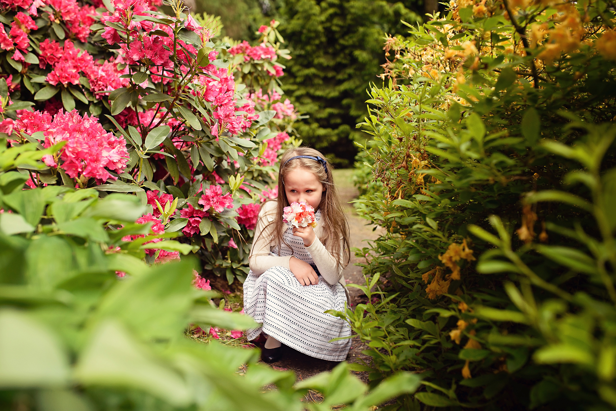 sesja dziewczeca w rozanecznikach Sesja dziecięca w azaliach i rododendronach